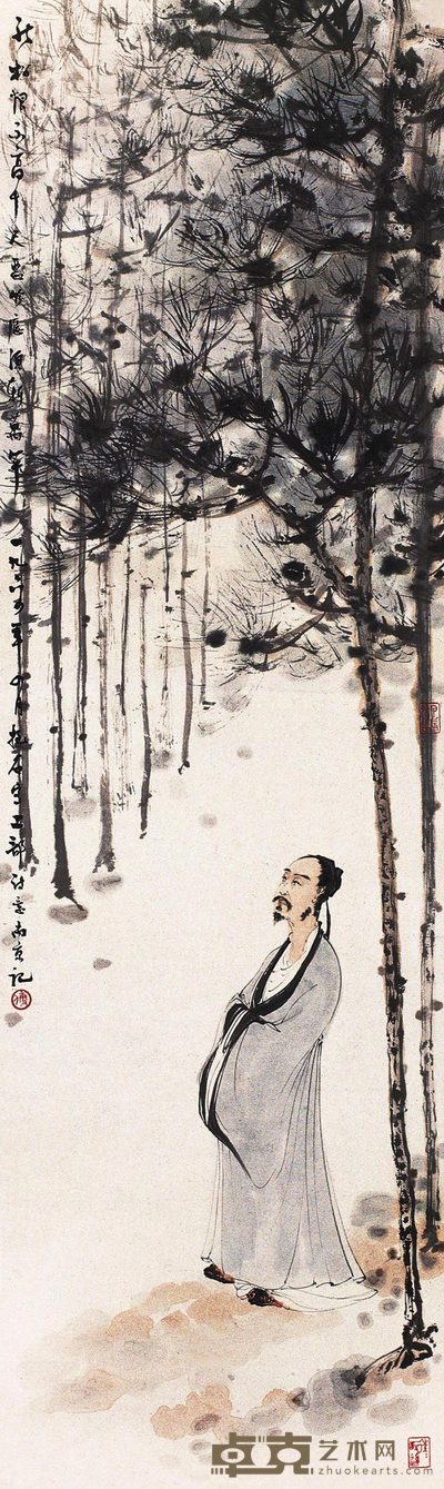 傅抱石 1964年作 杜甫行吟图 立轴 125×38cm