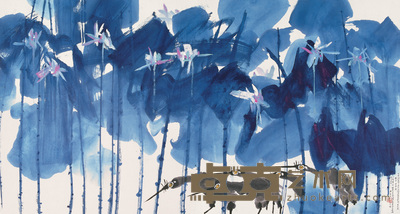 黄永玉 1987年作 荷塘 镜心 95×180cm
