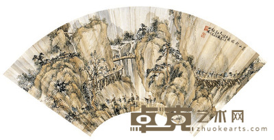 周方 蜀山行旅图 成扇 18×50cm