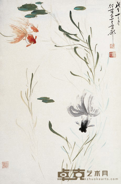 李行百 金鱼 立轴 69×45cm