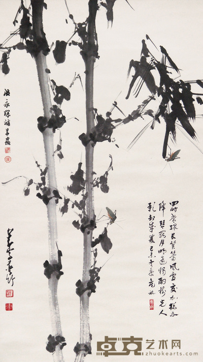 赵少昂 温永深 竹虫 立轴 102×58cm