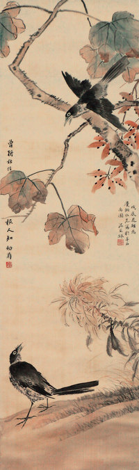 温其球 花鸟 镜心