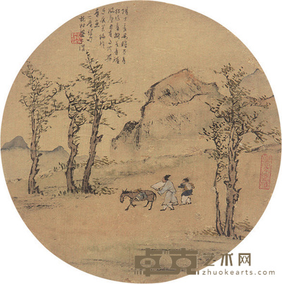 梁于渭 山水团扇 镜心 24.5×24.5cm