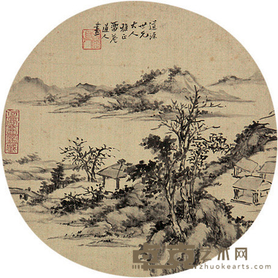 李启隆 山水团扇 镜心 19.5×19.5cm