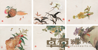 容祖椿 花虫 册页（六开） 26×33cm×6