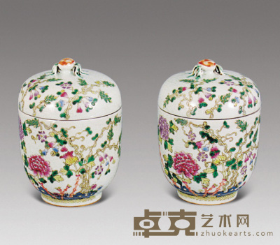民国 粉彩花卉纹盖罐 高12cm