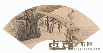 任伯年（款） 人物 扇面 18×52cm