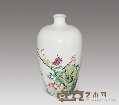 民国 粉彩花鸟纹瓶 高21cm