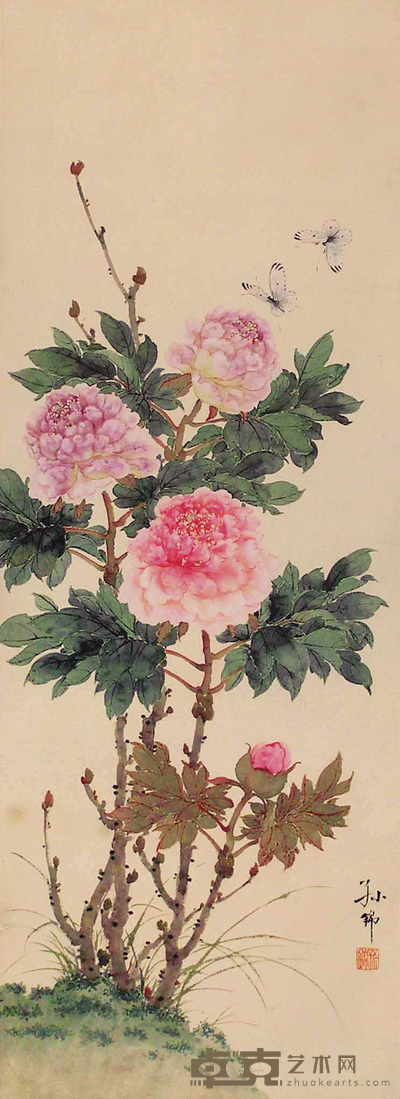 孙锦 牡丹 立轴 84×30cm