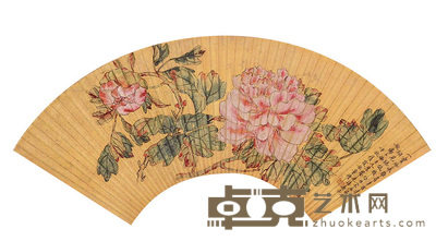 董绮 牡丹 扇面 18×50cm