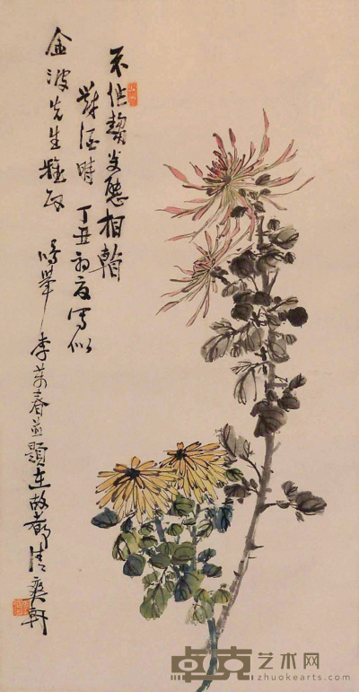 李万春 花卉 立轴 70×36cm