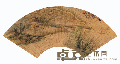 杨柳谷 山水 扇面 18×52cm