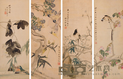 徐思珍 花鸟 四屏 66×25cm×4