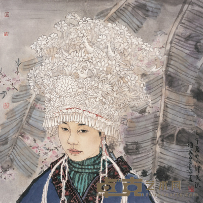 刘泉义 2002年作 苗女 镜心 68×68cm