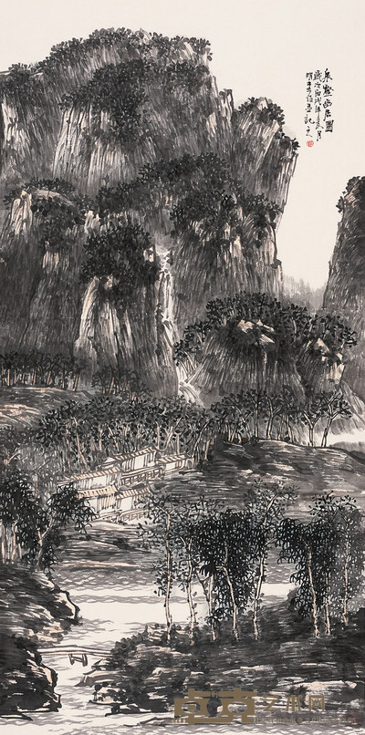 郭明堂 2006年作 泉壑幽居图 镜心 138×69cm