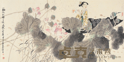 梁文博 2005年作 荷花仕女 镜心 66×131cm