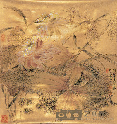 姜建林 2004年作 工笔花卉 镜心 52×52cm