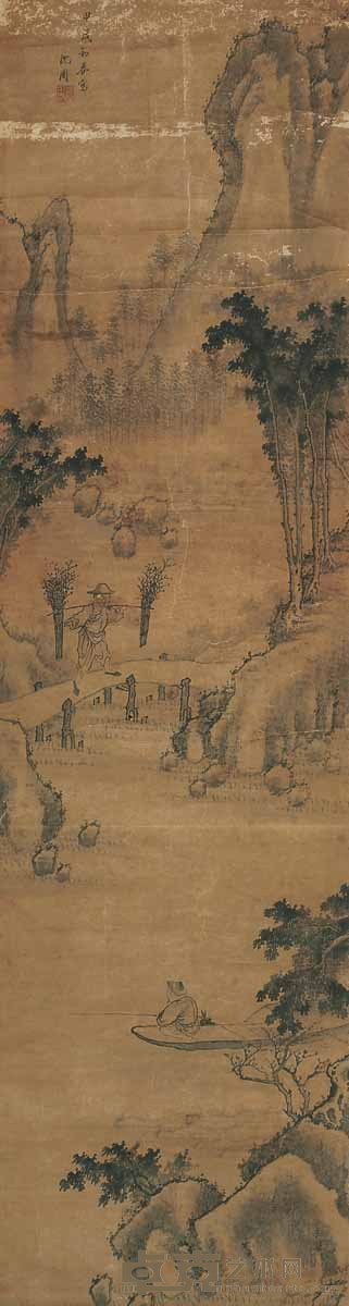 沈周（款） 春江独钓 立轴 151×41cm