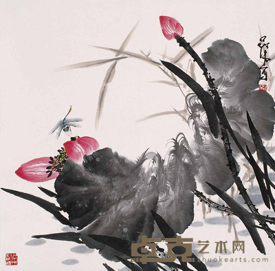 刘冠伟 荷花蜻蜓 立轴 68×68cm