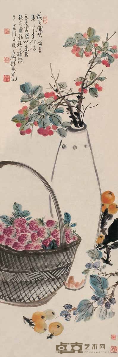 王雪涛 周元亮等 1948年作 花卉 立轴 100×33cm