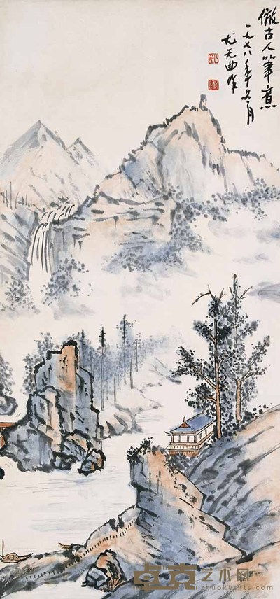 尤无曲 山水 立轴 67×33cm