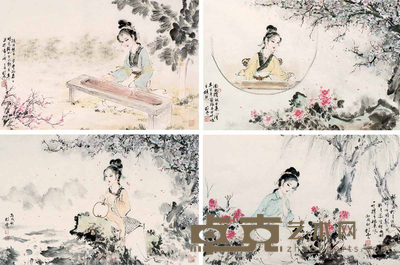 刘静云 唐人诗意图（四桢） 镜心 46×70cm