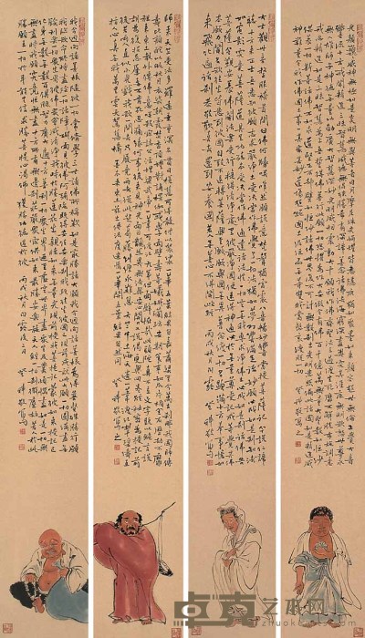 王登科 佛教四屏 立轴 138×20cm