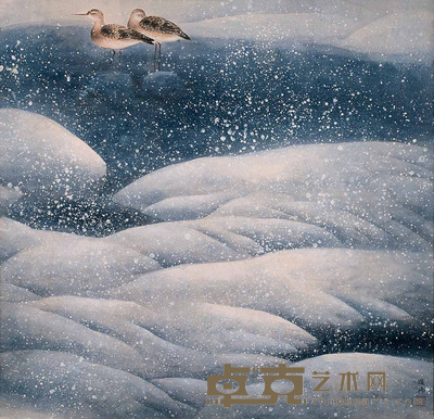 顾扬 雪鸟 镜心 64×66cm