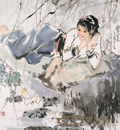 宋吟可 赏莲 镜心 64×59cm