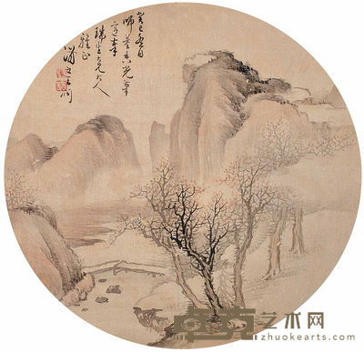 王润 仿古山水 圆光 24×24cm