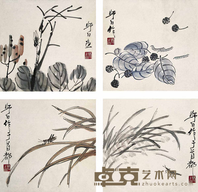 娄师白 草虫（四帧） 镜心 33×34cm×4