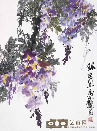 陈秋草 紫藤 立轴 68×50cm