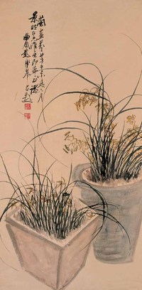 居廉 1884年作 花卉 立轴