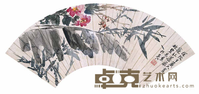 蒲作英 花卉扇面 镜心 17×52cm