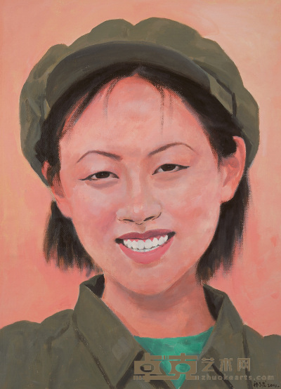 祁志龙 2001年作 戴军帽的少女 68×49cm