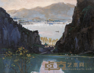 杨秋人 1960年代作 星湖之晨 28×36cm