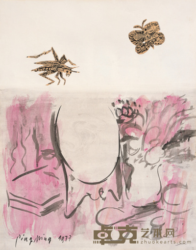 熊秉明 1977年作 蝴蝶·蝗虫·镜子 49.5×38.5cm