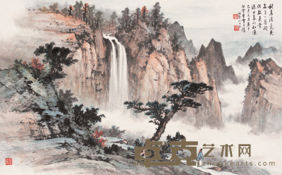 黄君璧 己未（1979年）作 秋高赏瀑图 镜心 55.5×89cm