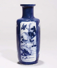 Kangxi A blue and white rouleau vase with a powder blue ground