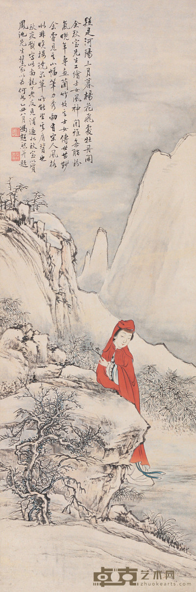 冯超然 乙丑（1925年）作 河阳三月杨花飞 立轴 96.5×34.4cm