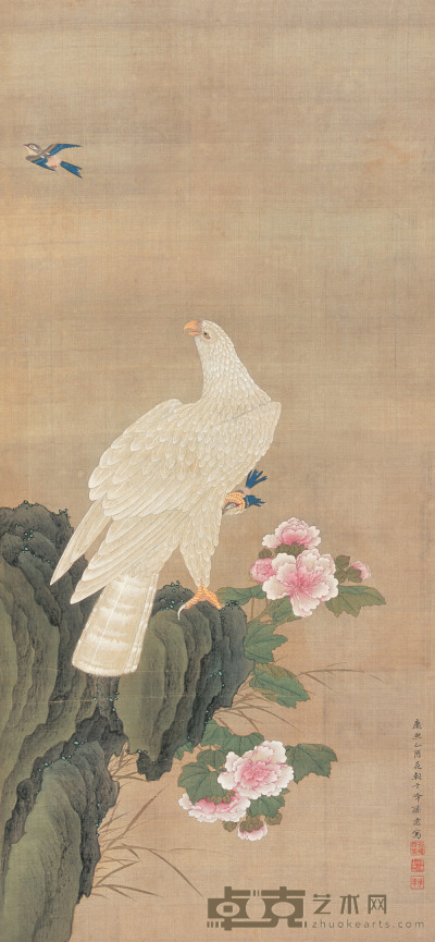 孙亿 康熙乙酉（1705年）作 芙蓉白鹰 立轴 112.6×52.5cm