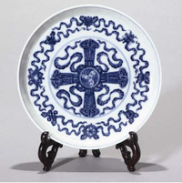 A blue and white footed dish