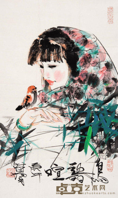 林墉 庚午（1990年）作 鸟语喧 镜心 88×52cm