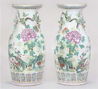 19th Century A pair of Cantonese peony vases