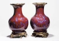 Qianlong A pair of Flambe baluster vases with ormulu mounts