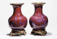 Qianlong A pair of Flambe baluster vases with ormulu mounts