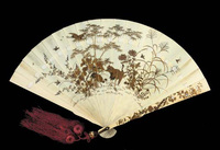 AN IVORY BRISE FAN WITH SHIBAYAMA STICKS