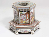 18th Century A famille rose hexagonal lantern base and stand