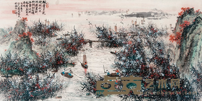 周怀民 乙丑(1985年)作 枫叶芦花 镜心 68×136cm