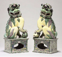 19th Century A Pair of famille verte modells of Buddhistic lions